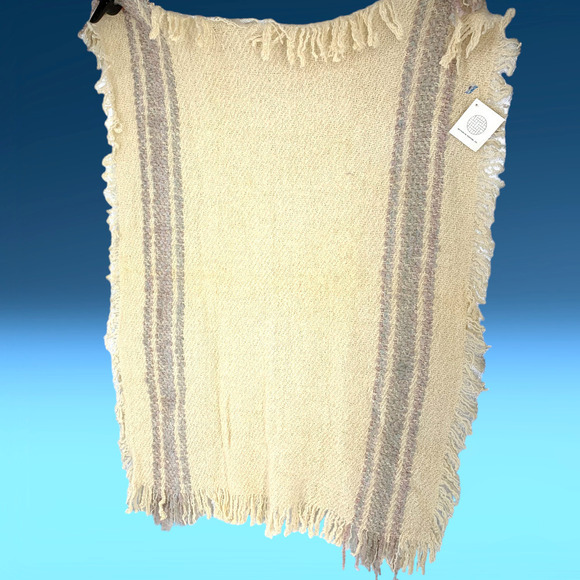 NEW Kennebunk Weavers Throw Blanket Chunky Knit 53 x 41 Ivory Pastel Stripe NWT - Picture 6 of 6